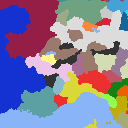 Filled in map with colors representing province controller